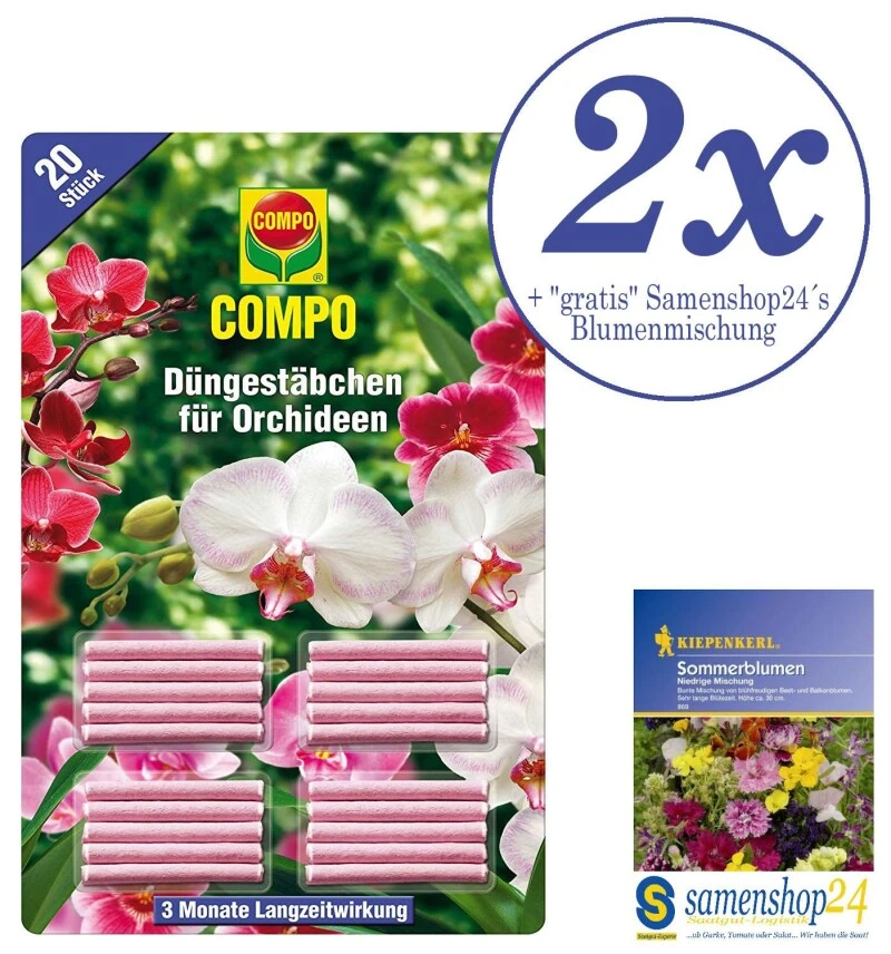2x 20 Stück Compo Orchideen Düngestäbchen + Samenshop24´s Blumenmischung 1 2x 20 Stück Compo Orchideen Düngestäbchen + Samenshop24´s Blumenmischung