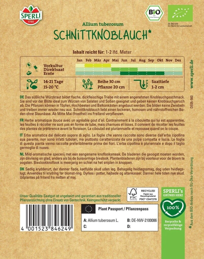 BIO Schnittknoblauch, Mehrjährig, Kübelgeeignet Für Mehrfache Ernte, Bio Saatgut Von Sperli 1 BIO Schnittknoblauch, Mehrjährig, Kübelgeeignet Für Mehrfache Ernte, Bio Saatgut Von Sperli