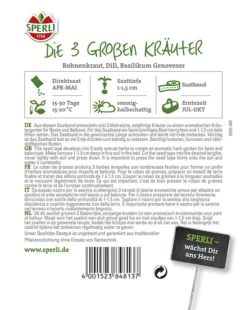 Die 3 Großen Kräuter: Bohnenkraut Dill Basilikum, Saatband 5m