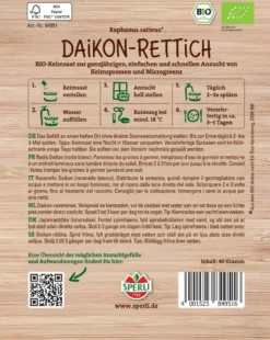 BIO Keimsprossen-Saat Daikon-Rettich, Geschmack: Intensiv-würzig (scharf)