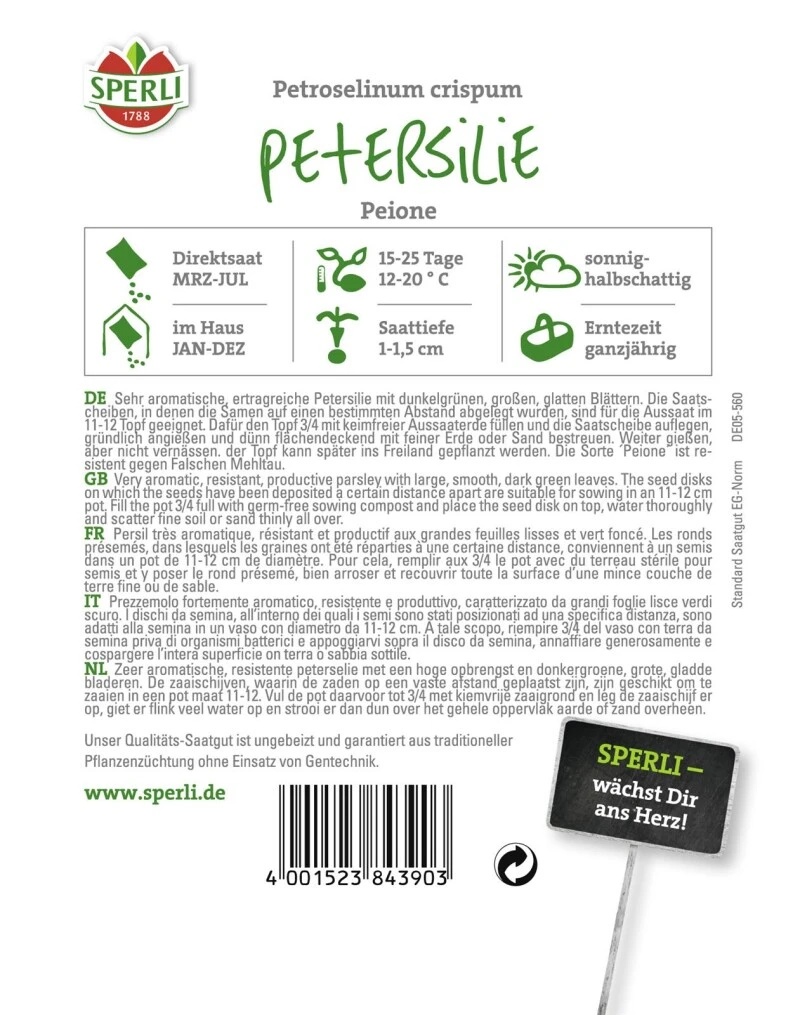 Petersilie Peione (Saatscheiben), Aromatische Und Ertragreiche Sorte Mit Großen Glatten Blättern 1 Petersilie Peione (Saatscheiben), Aromatische Und Ertragreiche Sorte Mit Großen Glatten Blättern