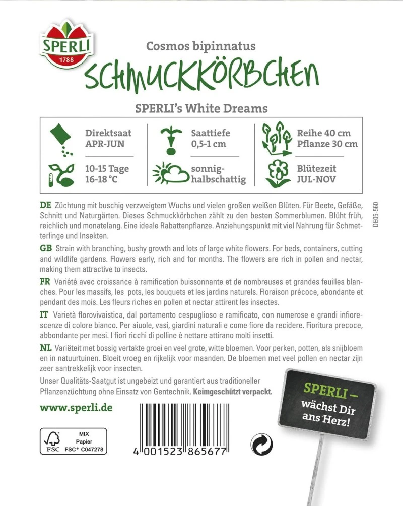 Schmuckkörbchen SPERLI's White Dreams, Besonders Frühe Reichblühende Rabattenpflanze 1 Schmuckkörbchen SPERLI's White Dreams, Besonders Frühe Reichblühende Rabattenpflanze