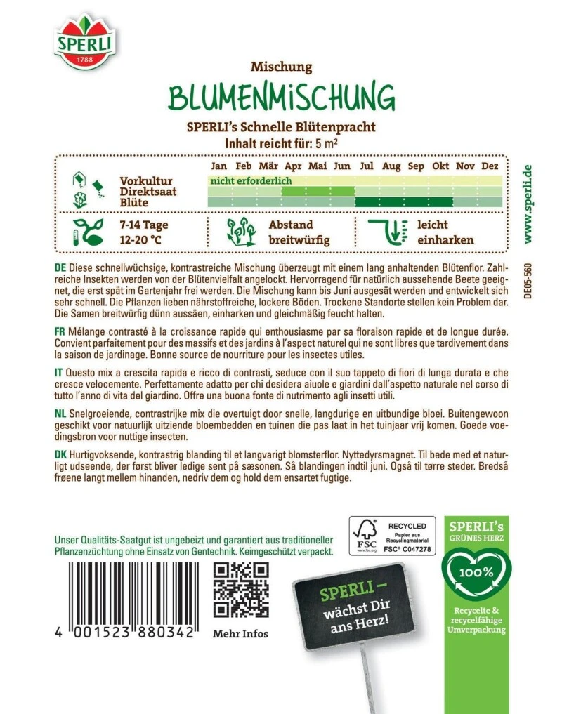 Blumenmischung SPERLI's Schnelle Blütenpracht, Schnellwüchsig & Kontrastreich, Saatgut Von Sperli 1 Blumenmischung SPERLI's Schnelle Blütenpracht, Schnellwüchsig & Kontrastreich, Saatgut Von Sperli
