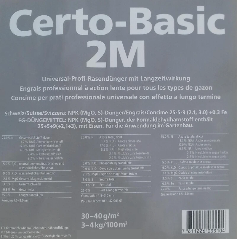 Schweizer Certo-Basic 2M, 1- 25 Kg, Universal Profi-Rasendünger 1 Schweizer Certo-Basic 2M, 1- 25 Kg, Universal Profi-Rasendünger