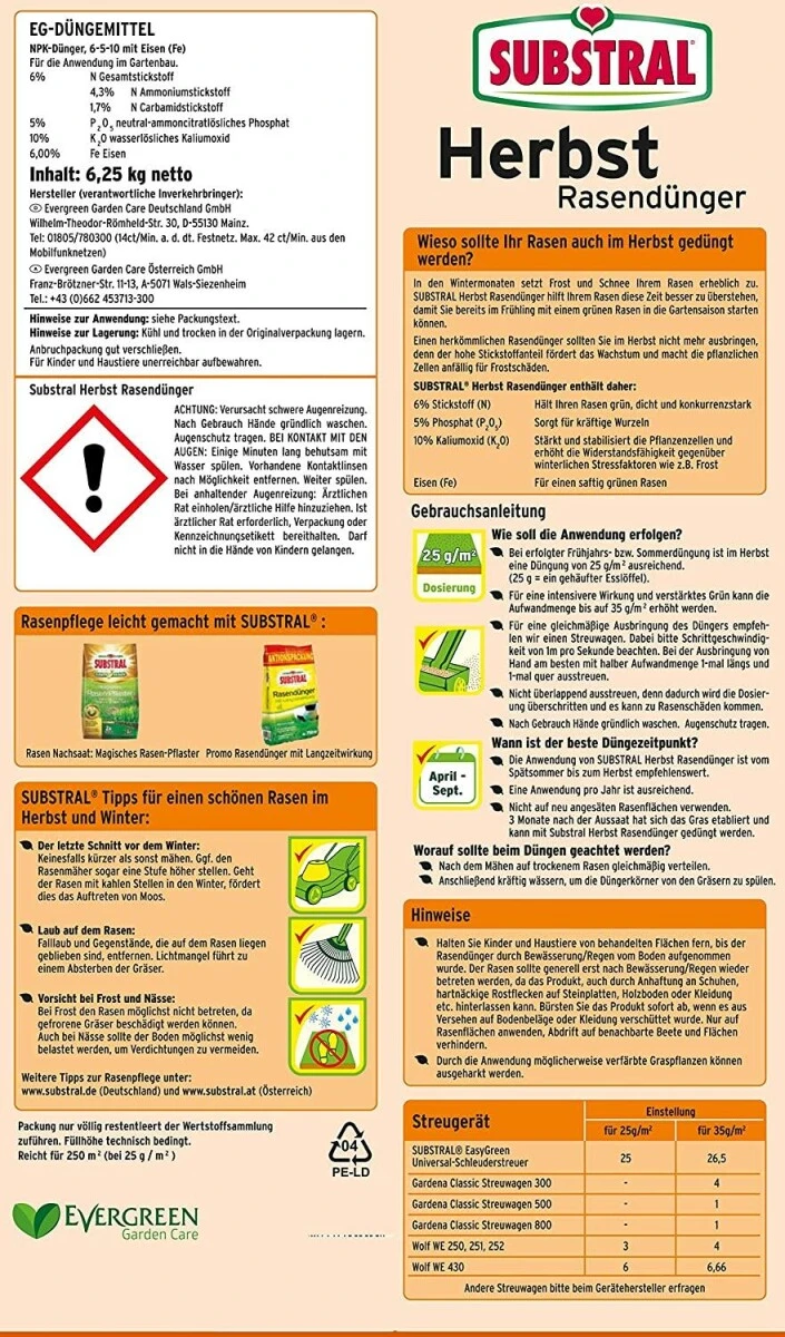 Substral Herbst Rasendünger, 12,5kg Für 500qm, Kaliumreicher Spezial-Rasendünger Mit Lang Anhaltender Wirkung 2 Substral Herbst Rasendünger, 12,5kg Für 500qm, Kaliumreicher Spezial-Rasendünger Mit Lang Anhaltender Wirkung – Bild 2